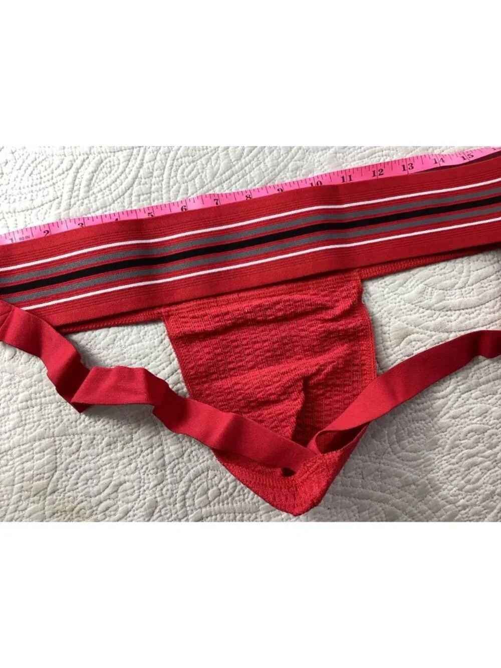 Mens Red Jockstrap*Striped Waistband Breathable Stretch Fabric*Gay*XL*NIP